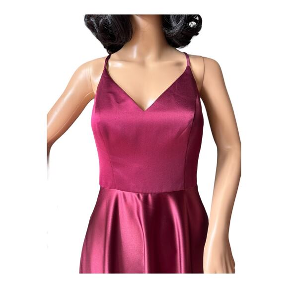 CELEBRATE DB STUDIO spaghetti strap satin a-line long dress iWine Cherry size 2 - Picture 6 of 16